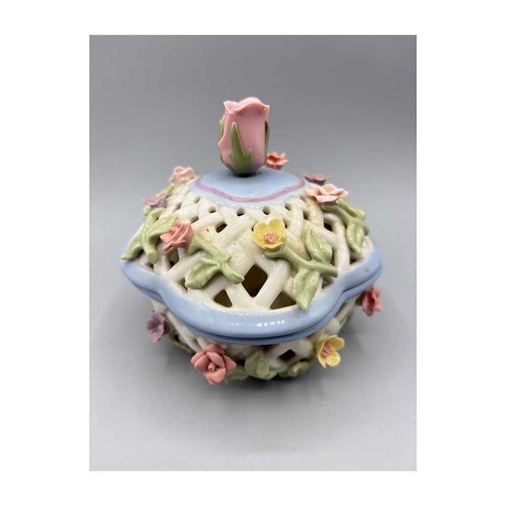 San Francisco Music Box Co Anna‎ Rosa Collection Floral Porcelain Trinket Box
